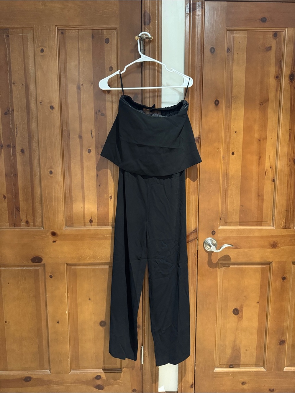 SHEIN Black Strapless Wide-Leg Jumpsuit